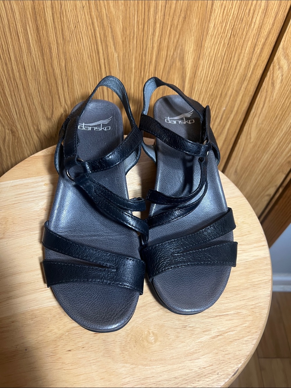 Dansko Black Leather Strappy Slingback Sandals